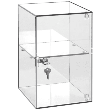 Akryl borddisplay large med hylde og lås