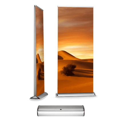 Bannerdisplay 100 x 220 cm, inkl. rollup banner med ørkenmotiv, klar til brug