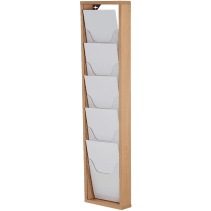 Brochureholder i bøgetræ 5xA4 - vægmodel