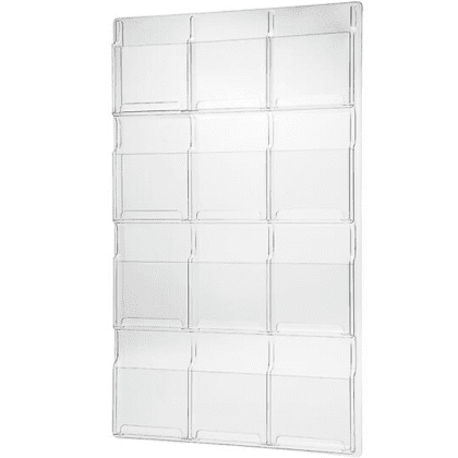 Brochureholder væg 12 rum A4 højformat - klar akryl