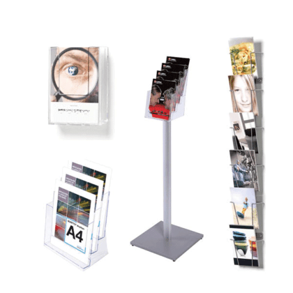 Brochureholder til bord, disk, væg og gulv