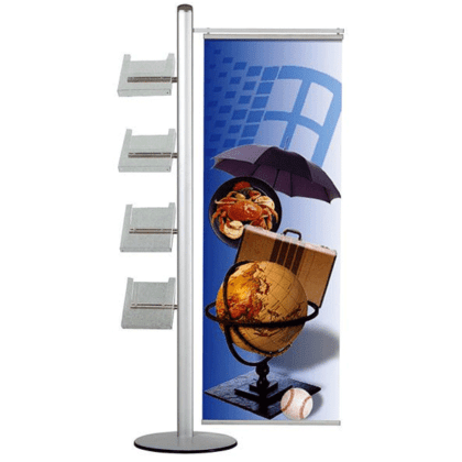 Brochurestander 4xA4 med plads til banner 70x180 cm