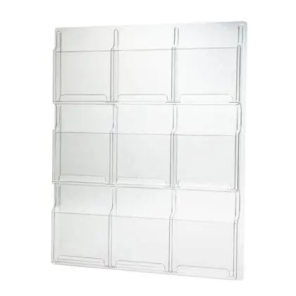 Brochureholder væg 9 rum A4 højformat - klar akryl