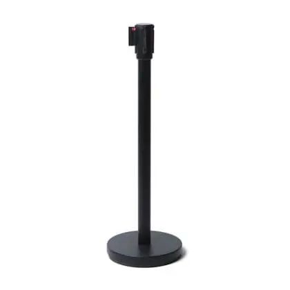 Kø-Leder Economy stolpe sølv med sort sele 250 cm Fritstående stolpe med 3-sidet bælteclips og 2,5 m sort bælte Stor værdi for begrænset omkostning Ideel kø-afvikling