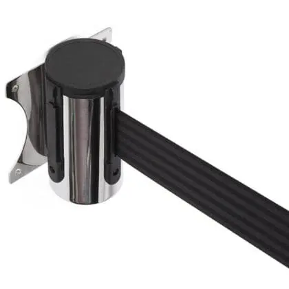 Afspærringsbånd væghængt sølv med 300 cm sort sele