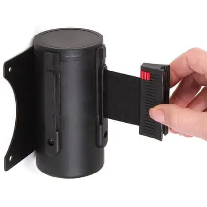 Afspærringsbånd væghængt sort med 300 cm sort sele