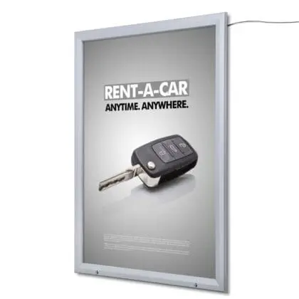 LED tophængslet - plakatramme med lås - væg 100x140 cm