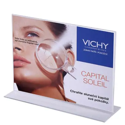 Menukortholder dobbeltsidet - bordskilt A4 bredformat - i klar akryl