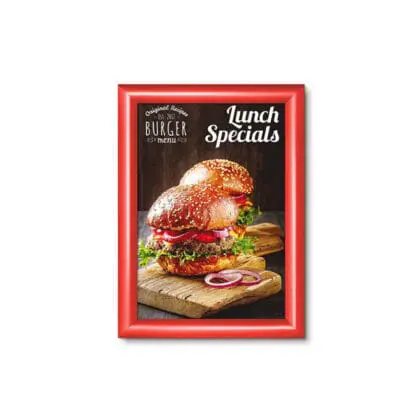 Snapramme 25 mm RØD profil i gering - A4 - 21 cm x 29,7 cm - Aluminium