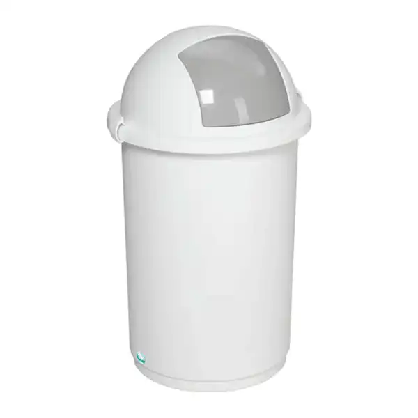 Affaldsspand i hvid plast med vippelåg