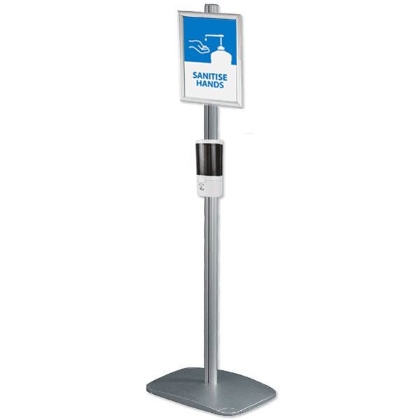 Berøringsfri gulvstander med håndsprit sensor og A4 ramme