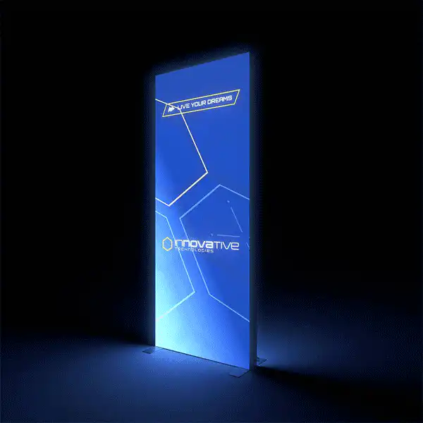 Brightbox Pro Flex LED messevæg 100 x 250 cm med blåt SEG-print