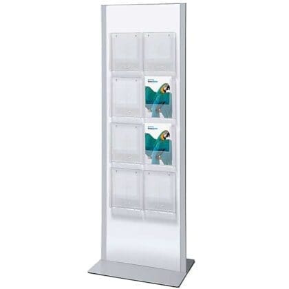 Brochurestander Totem - 8 rum A4 gulvmodel - SØLV/HVID