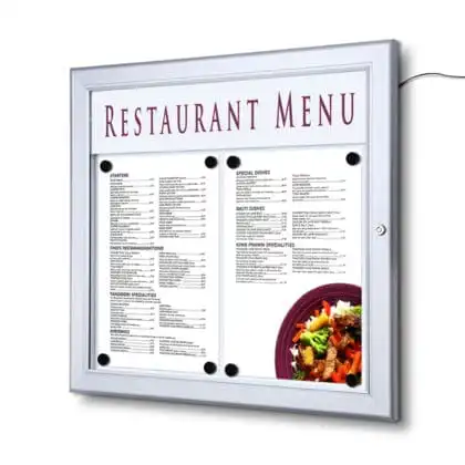 Udendørs LED menu opslagsskab med magnettavle 2xA4 Bred