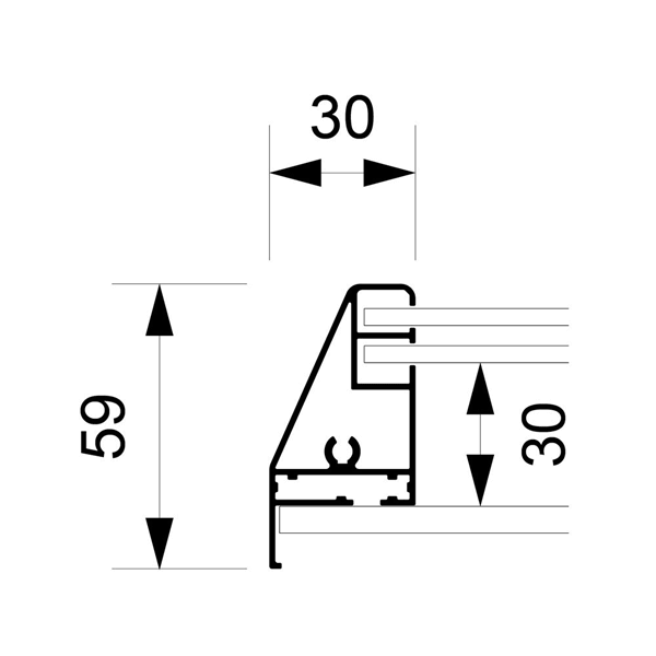 Opslagsskab indendørs glasskydedøre og magnettavle teknisk tegning