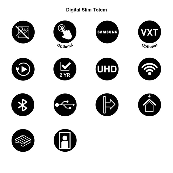 Totem digital slim Samsung skærm 43 tekniske data
