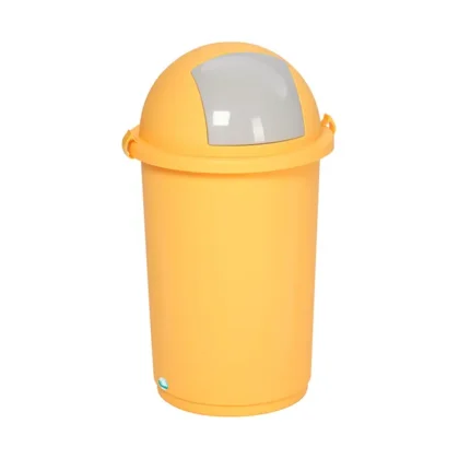 Affaldsspand i gul plast med vippelåg